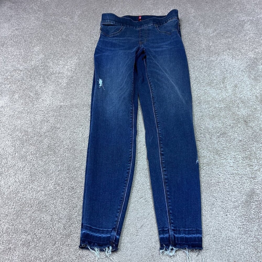 Spanx Jeans Blue Distressed Faux Pockets Pull On Women’s Size Small